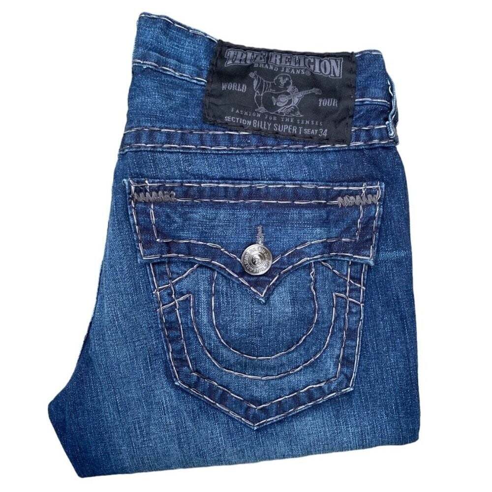 Vintage True Religion Jeans Size 32 BILLY SUPER T CONTRAST STITCH Blue